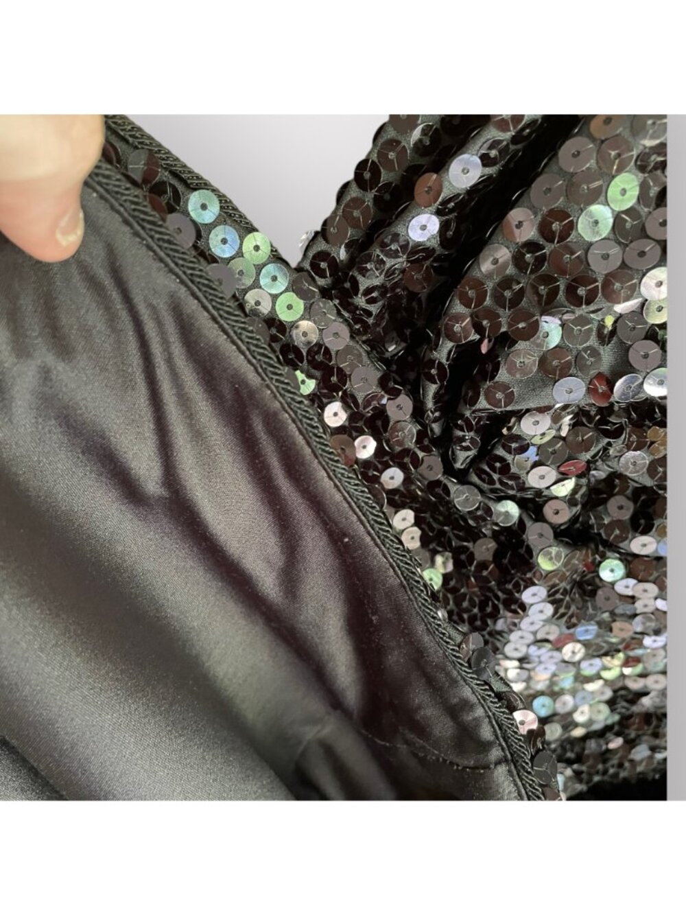 Vintage Tadashi Size 6 Black Sequin Strapless Sweetheart Neck Wrap Bodycon Dress - Picture 6 of 10